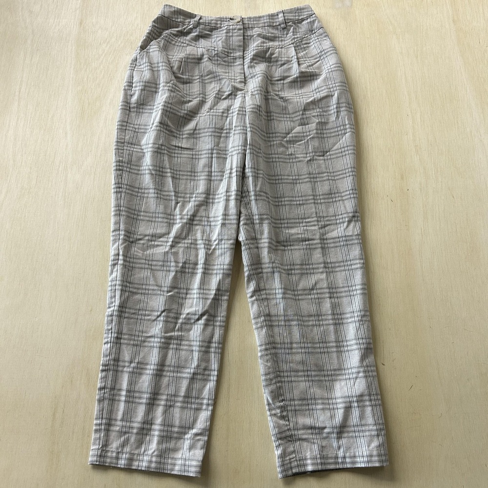 The Fifth Label Dress Pants Womens M Gray Plaid Twill Pleated Cropped Ankle